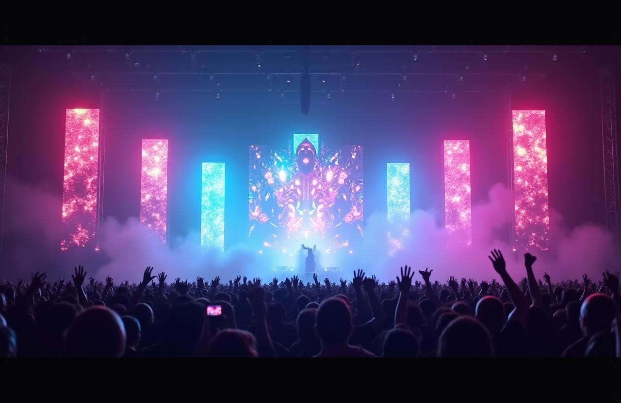 Concierto con pantalla LED y sistema de iluminación profesional