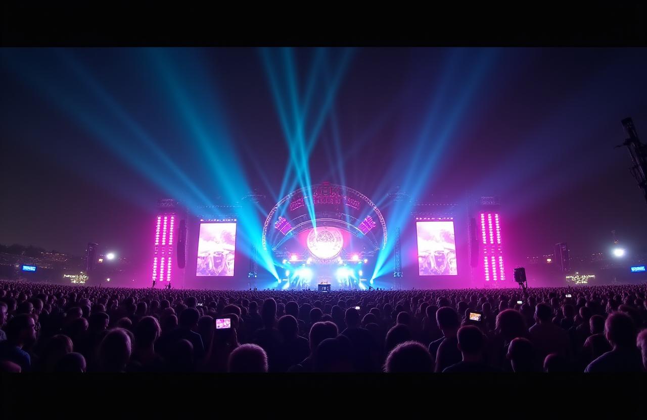 Escenario principal de festival musical nocturno